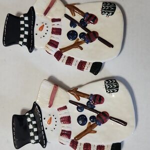 2 Ceramic Snowmen Spoon Rests for Utensils